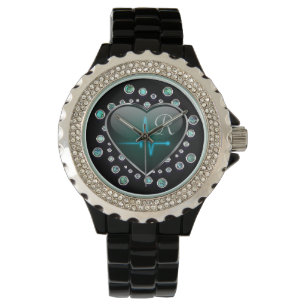 Nurse EKG heart and jewel Watch