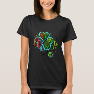 Nurse Ekg Stethoscope Irish Heartbeat Shamrock St  T-Shirt