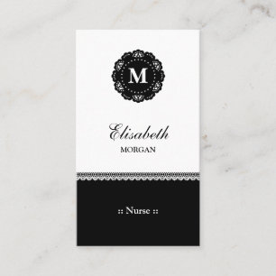Nurse Elegant Black Lace Monogram Business Card