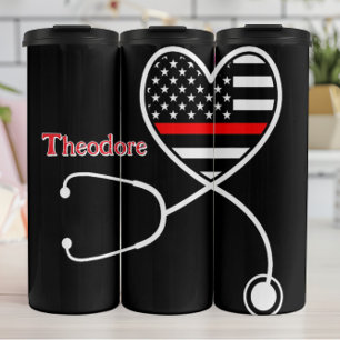 Nurse EMT Stethoscope Thin Red Thermal Tumbler