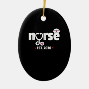 Nurse Est 2020 RN Nursing School Graduation Ceramic Tree Decoration