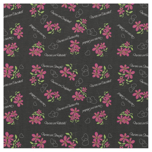 Nurse Fabric Feminine Flowers Black (Close Up)