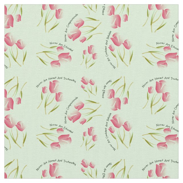 Nurse Fabric Tulips Design Light Green (Close Up)