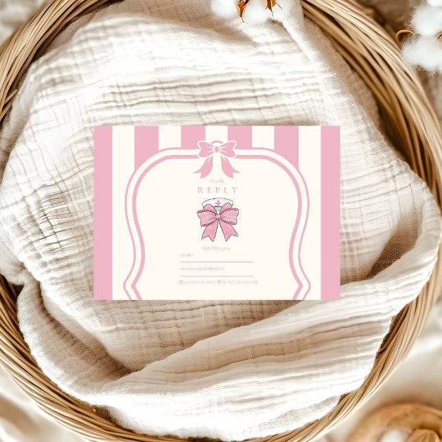 Nurse Fancy Coquette Pink Bow Graduation RSVP Card (Creator Uploaded)