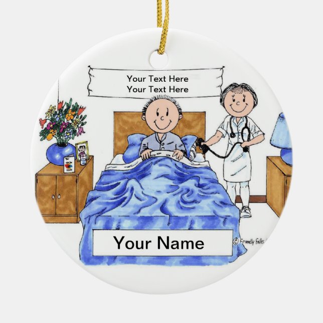 Nurse - Female, Adult Male Patient Ceramic Tree Decoration (Front)