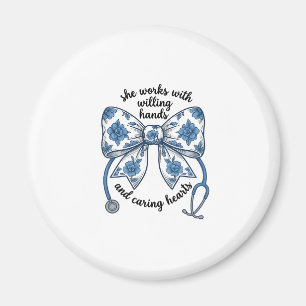 Nurse Floral Bow Stethoscope Vintage Engraving Des Magnet