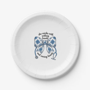 Nurse Floral Bow Stethoscope Vintage Engraving Des Paper Plate