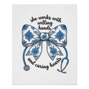 Nurse Floral Bow Stethoscope Vintage Engraving Des Poster