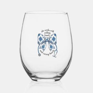 Nurse Floral Bow Stethoscope Vintage Engraving Des Stemless Wine Glass