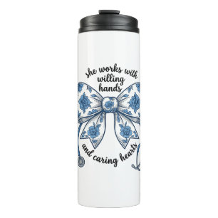 Nurse Floral Bow Stethoscope Vintage Engraving Des Thermal Tumbler