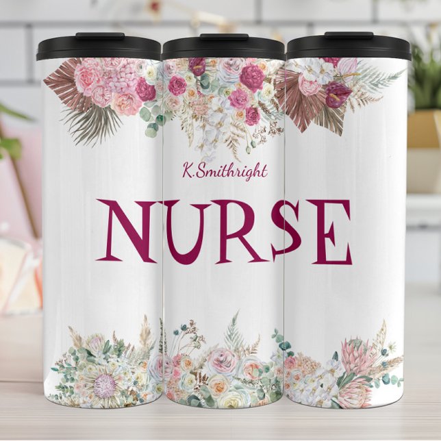 Nurse Floral Elegance Watercolor Borders Thermal Tumbler (Creator Uploaded)