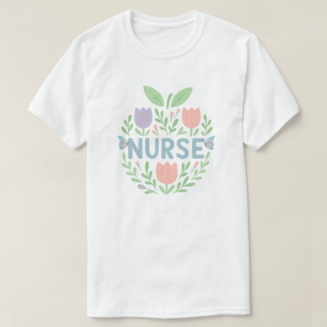 Nurse Floral Tulip Design T-Shirt (Design Front)