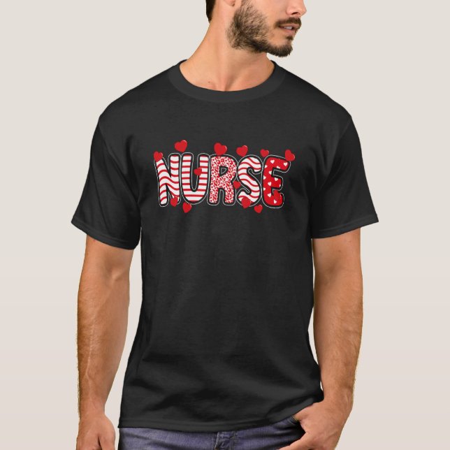 Nurse Floral Valentines Day Heart Stethoscope Cute T-Shirt (Front)