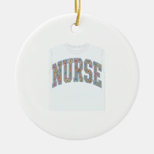Nurse Floral Varsity Lettering Shirt Design_1 Ceramic Tree Decoration