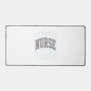 Nurse Floral Varsity Lettering Shirt Design_1 Desk Mat