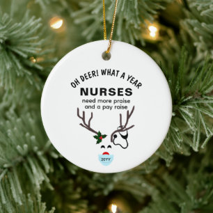 Nurse Funny Christmas Stethoscope Reindeer Custom Ceramic Tree Decoration