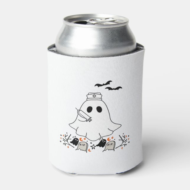 Nurse Ghost Cute Halloween Design Classic T-Shirt Can Cooler (Can Front)
