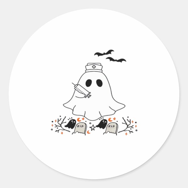 Nurse Ghost Cute Halloween Design Classic T-Shirt Classic Round Sticker (Front)