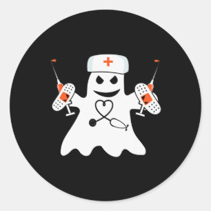 Nurse Ghost Lazy Halloween Costume Fun Nursing RN Classic Round Sticker