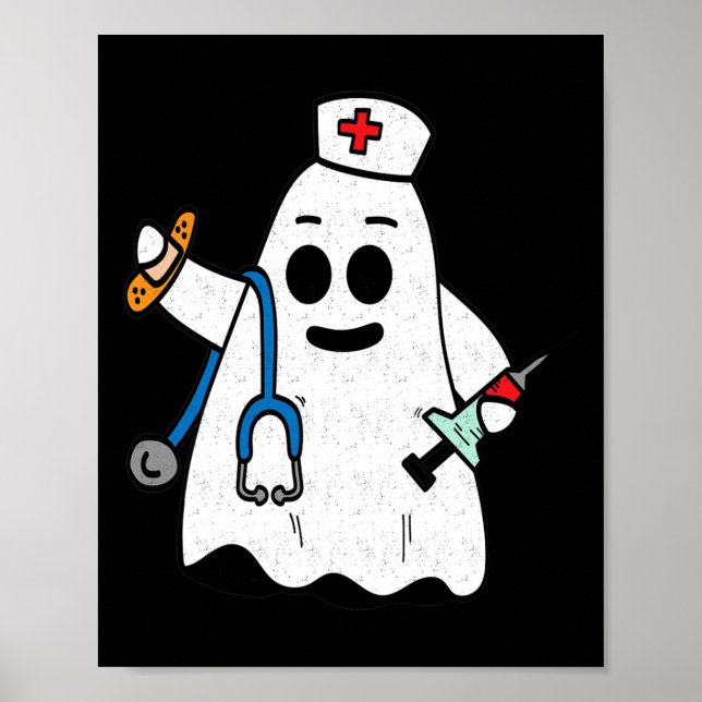 Nurse Ghost Scrub Cute Halloween Costume For Nurse Poster (Front)