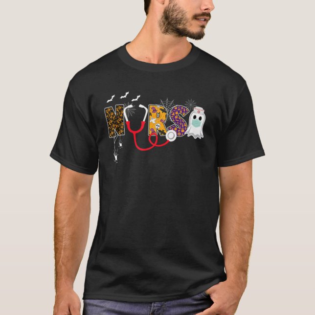 Nurse Ghost Wear Mask Halloween Stethoscope RN T-Shirt (Front)