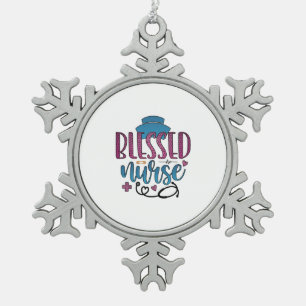 Nurse Gift Blessed Nurse Snowflake Pewter Christmas Ornament