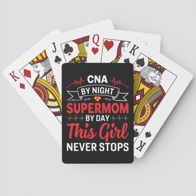 Nurse Gift CNA By Night Supermom Playing Cards (Back)