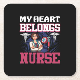 Nurse Gift My Heart Belongs Nurse Square Paper Coaster