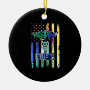 Nurse Gift Nurse American Flag Ceramic Tree Decoration