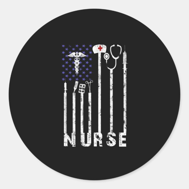 Nurse Gift | Nurse American Flag Nurse Lover Classic Round Sticker (Front)