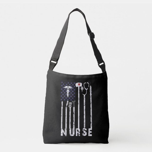 Nurse Gift | Nurse American Flag Nurse Lover Crossbody Bag (Front)