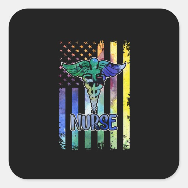 Nurse Gift | Nurse American Flag Square Sticker (Front)