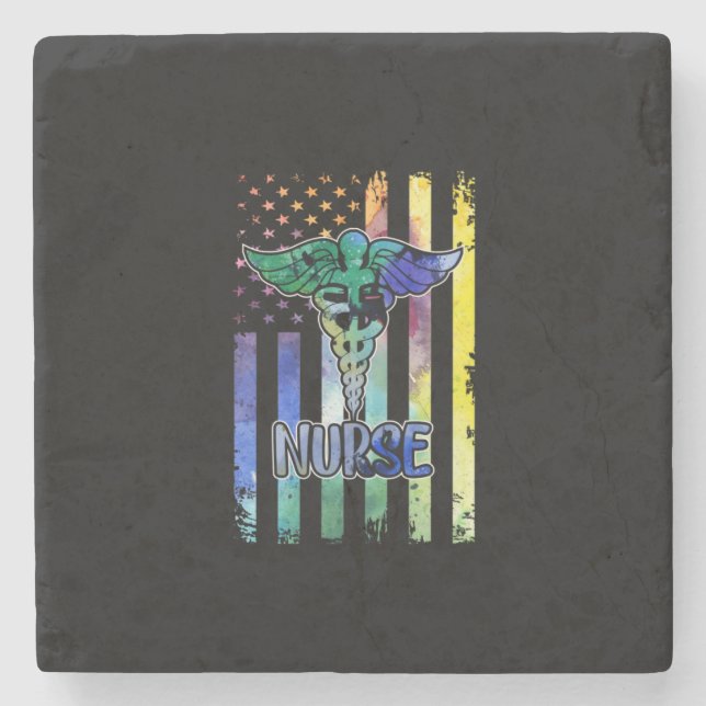 Nurse Gift | Nurse American Flag Stone Coaster (Front)