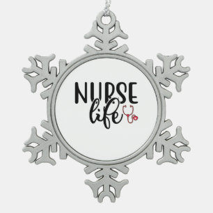 Nurse Gift Nurse Life Snowflake Pewter Christmas Ornament