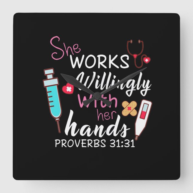 Nurse Gift | She Works Willingly Apparatus Nurse Square Wall Clock (Front)