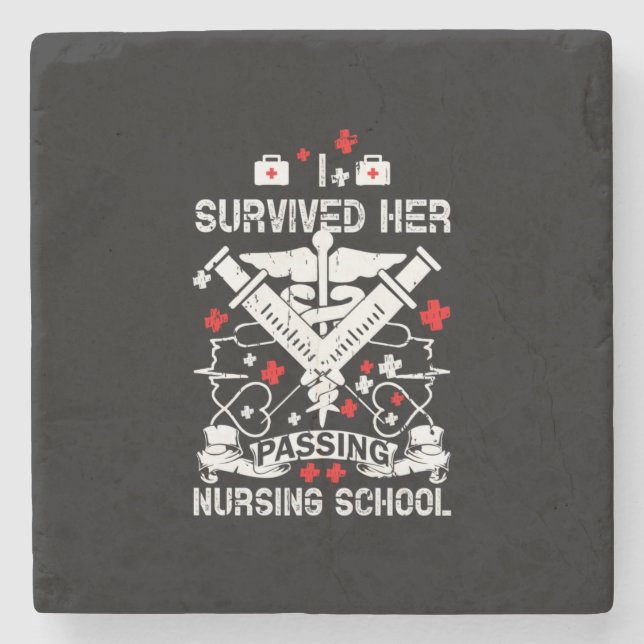 Nurse Gift | Survided Her Passing Nursing Stone Coaster (Front)