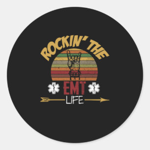 Nurse Gift   Vintage Rockin' The EMT Life Classic Round Sticker