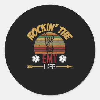 Nurse Gift | Vintage Rockin' The EMT Life Classic Round Sticker