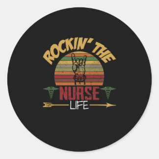 Nurse Gift | Vintage Rockin' The Nurse Life Classic Round Sticker