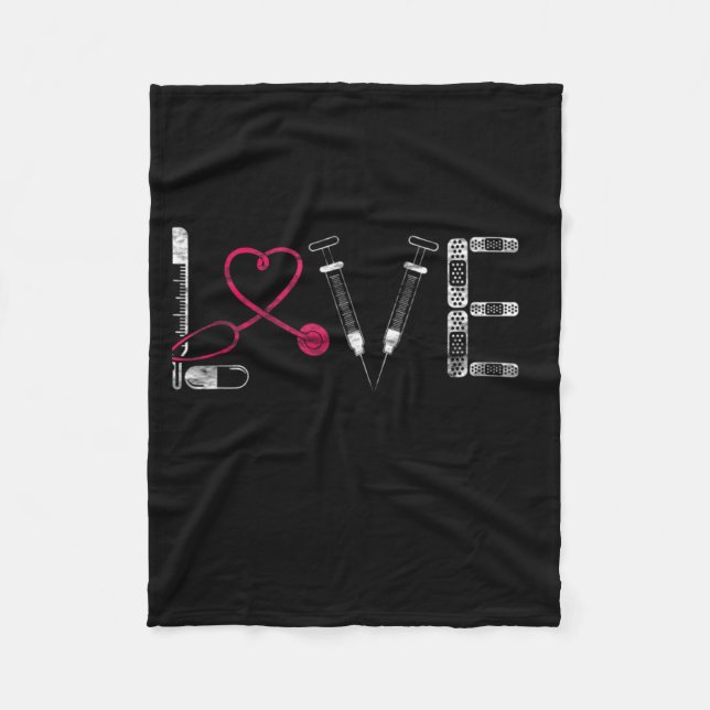Nurse Gifts RN LPN CNA Doctor LOVE Nursing Medical Fleece Blanket (Front)