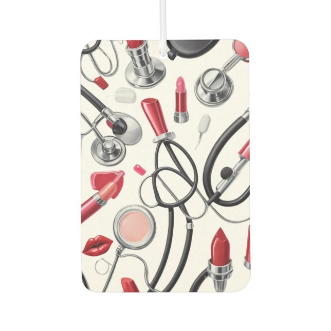 Nurse Glam – Stethoscope & Lipstick Pattern Car Air Freshener (Front)