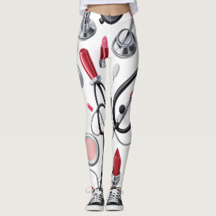 Nurse Glam – Stethoscope & Lipstick Pattern  Leggings