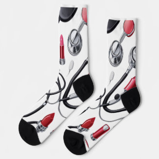 Nurse Glam – Stethoscope & Lipstick Pattern Socks