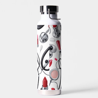 Nurse Glam – Stethoscope & Lipstick Pattern Water Bottle