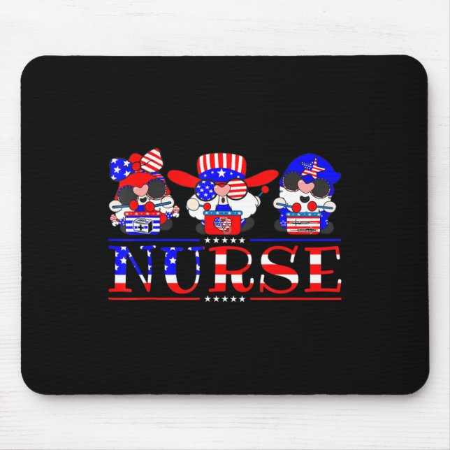 Nurse Gnomies 4th Of July Cute Gnome Nursing RN Me Mouse Pad (Front)