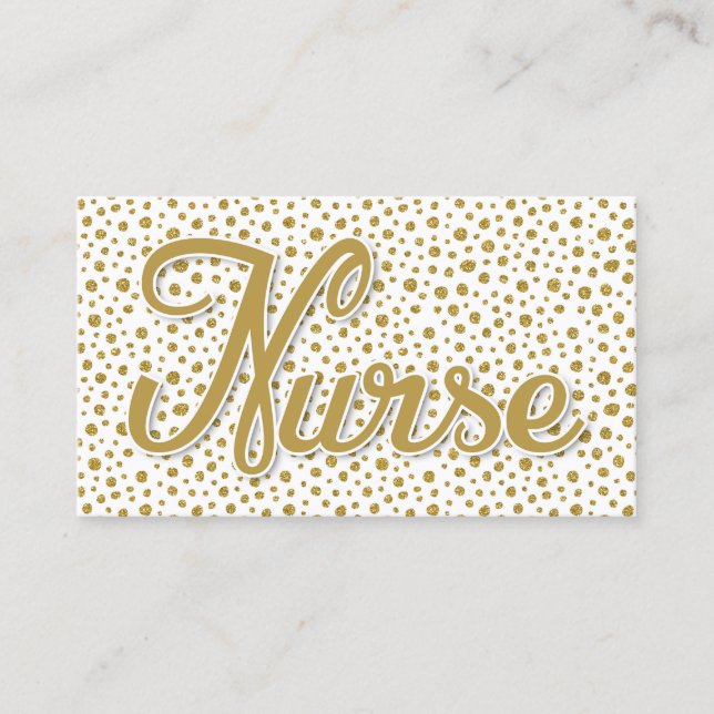 Nurse Gold Dots - Gold White Faux Glitter Business Card (Front)