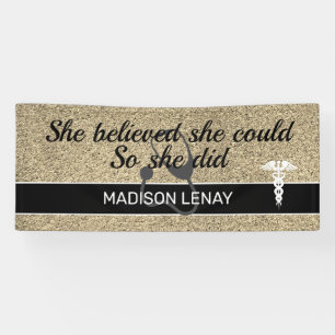 Nurse Graduate Gold Glitter She Believed She Could Banner