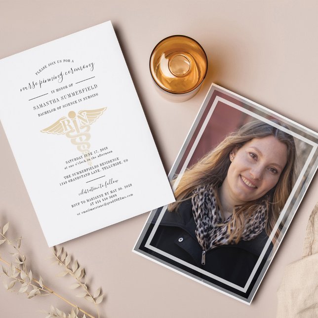 Nurse Graduate Pinning Ceremony Photo Invitation (Nurse Pinning Graduation Party Photo Invitation)