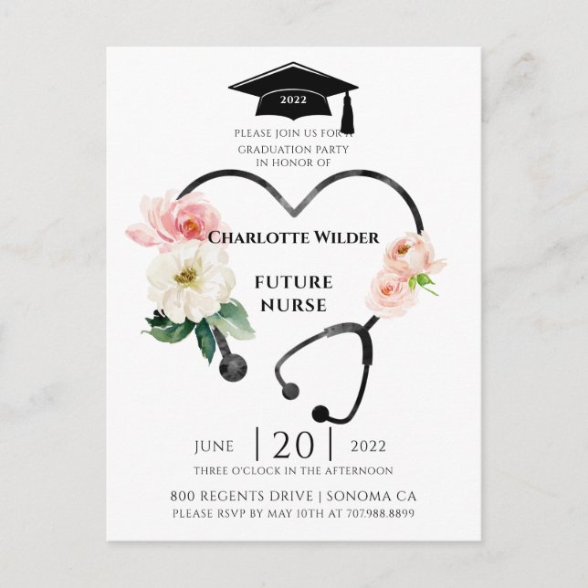 Nurse Graduation 2022 Floral Laurel Invitation  Postcard (Front)