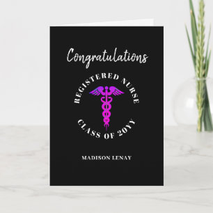 Nurse Graduation Congratulations Black Pink Name Card